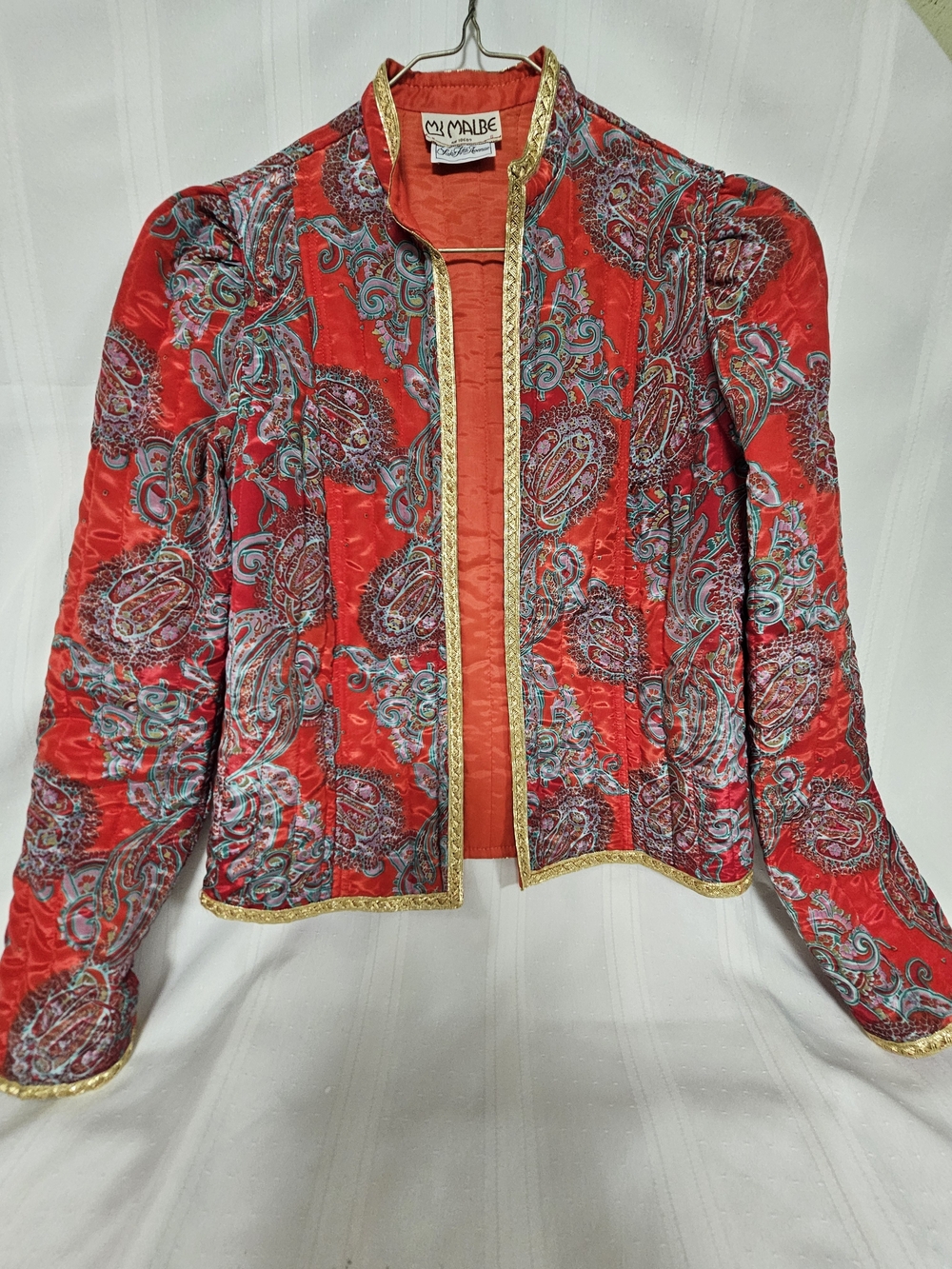Red Quilted Paisley Blazer with Gold Trim